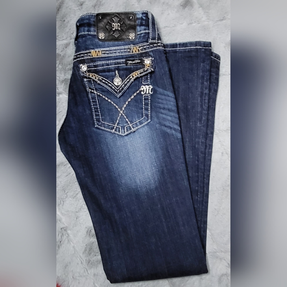 Miss Me JW5180B9 Bootcut Jeans Size 27 Dark Wash Rhinestone Flap Pocket Y2K